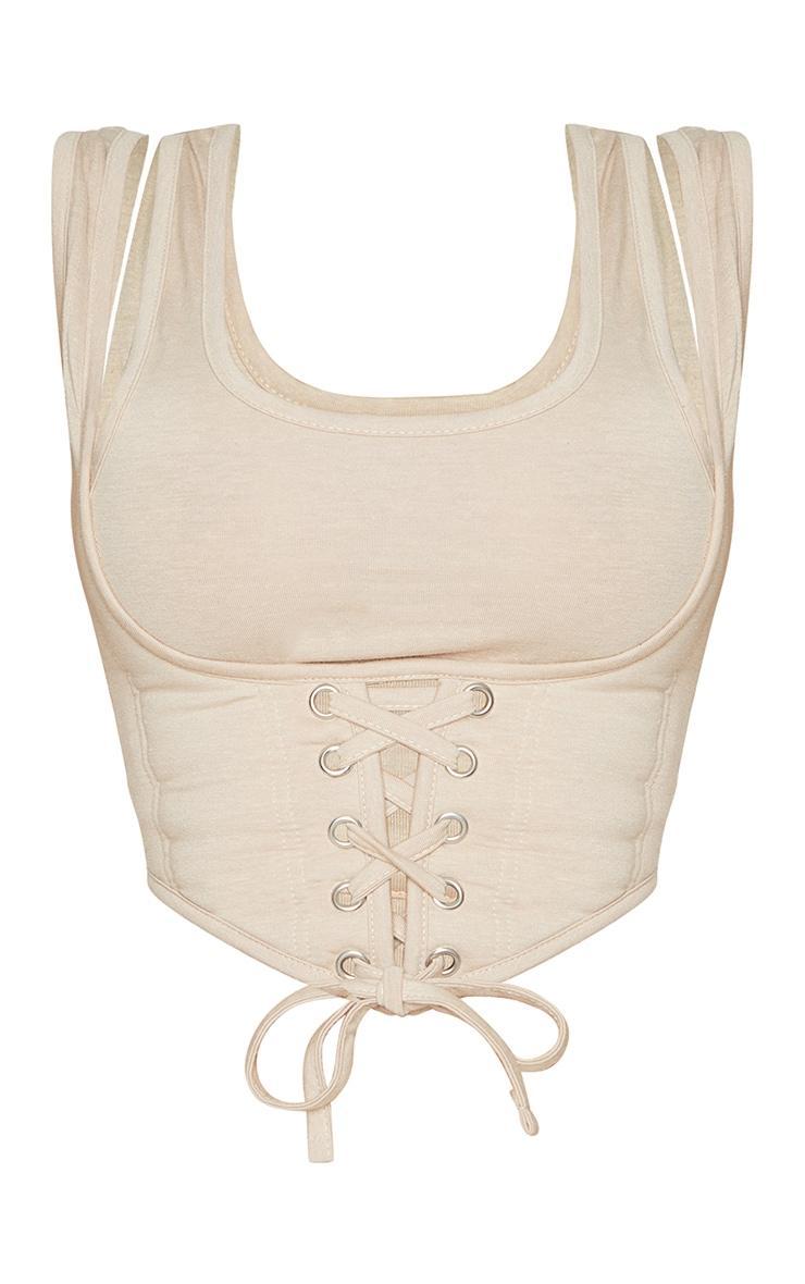 Shape Stone Cotton Padded Lace Up Corset Crop Top Product Image