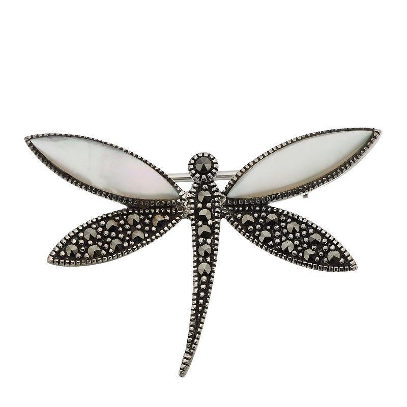 Tori Hill Marcasite & Mother of Pearl Dragonfly Brooch, Womens, Silvertone Product Image