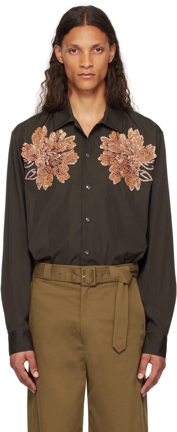 DRIES VAN NOTEN Embroidered Cotton Shirt In 704 Dark Brown Product Image