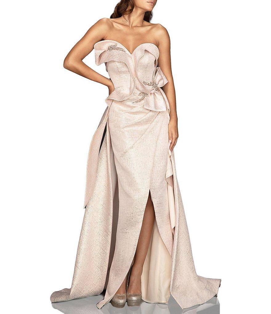 Terani Couture Embellished Metallic Strapless Sweetheart Neck Gown Product Image