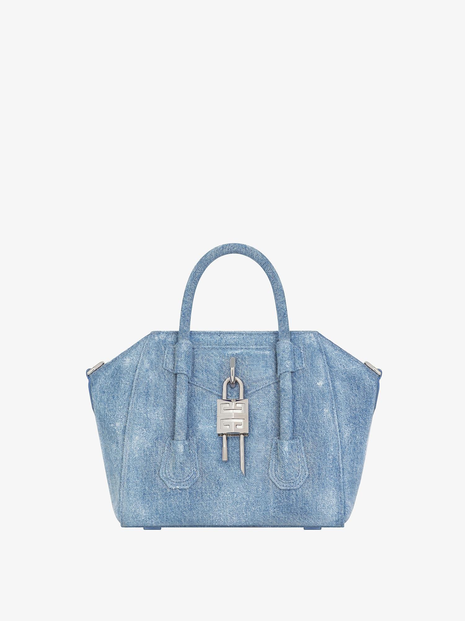 Mini Antigona Lock bag in washed denim Product Image