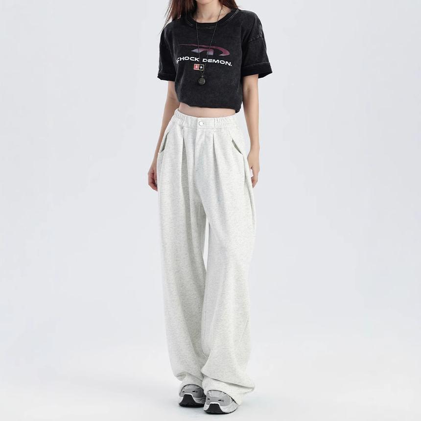 Elastic Waist Plain Wide Leg Sweatpants Product Image