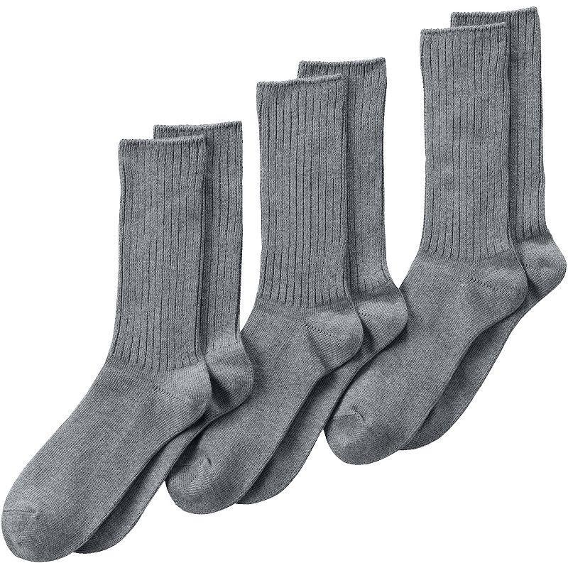 Mens Lands End Crew Socks 3-Pack Pewter Grey Product Image