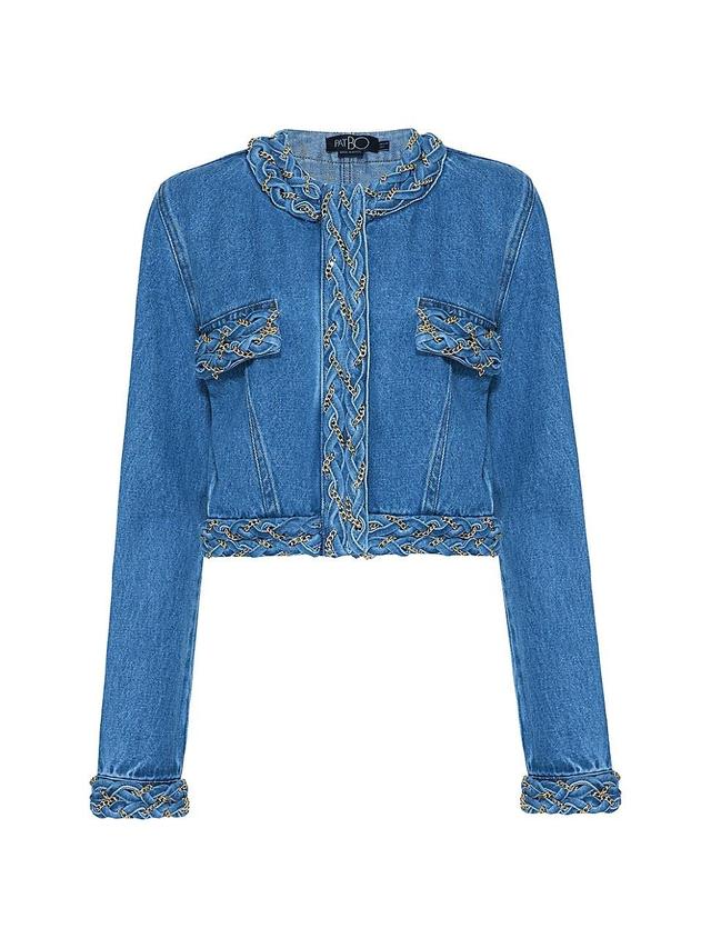 Womens Braided Denim Cropped Jacket Product Image