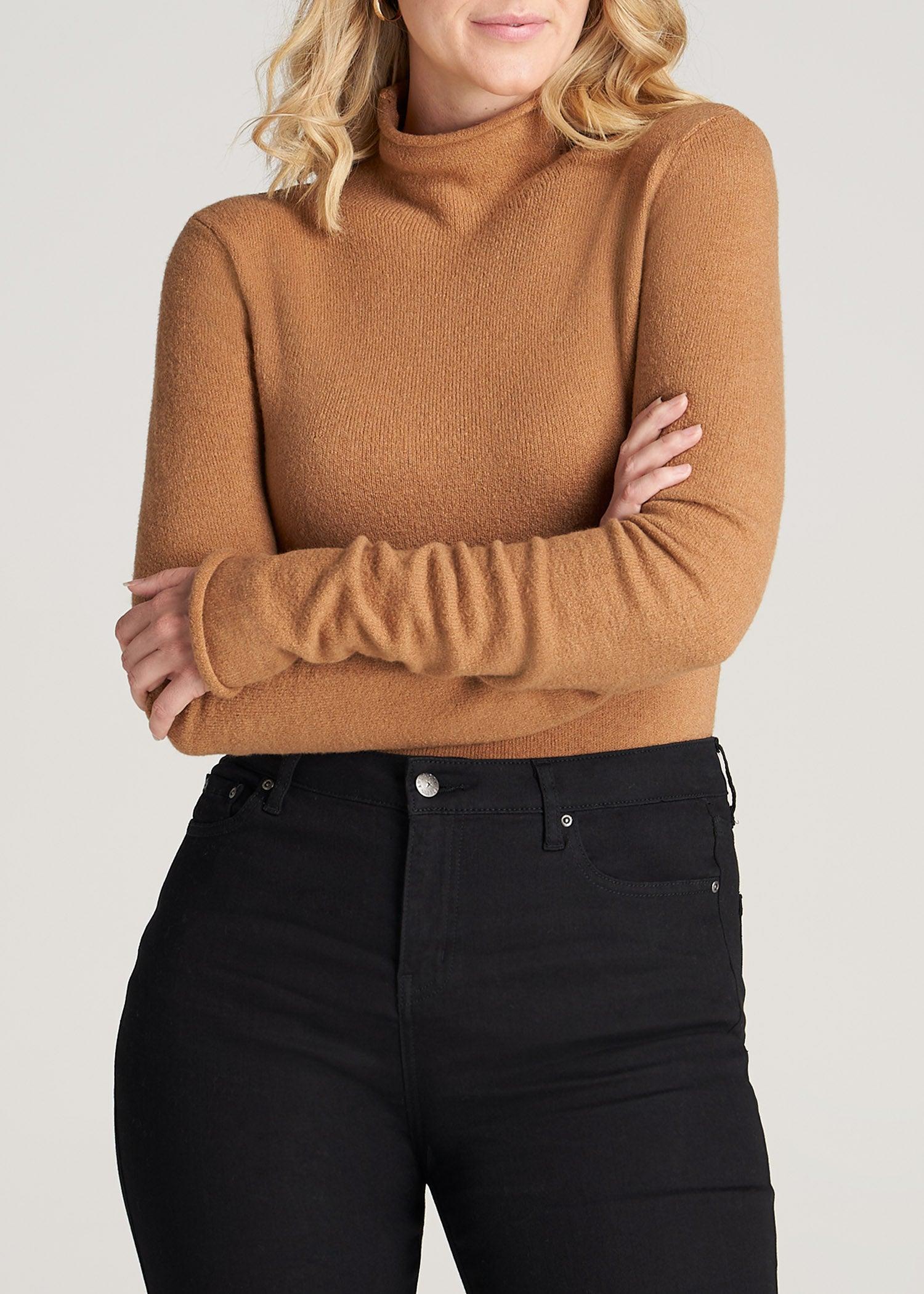 Women's Tall Rolled Mock Neck Sweater in Caramel Female Product Image