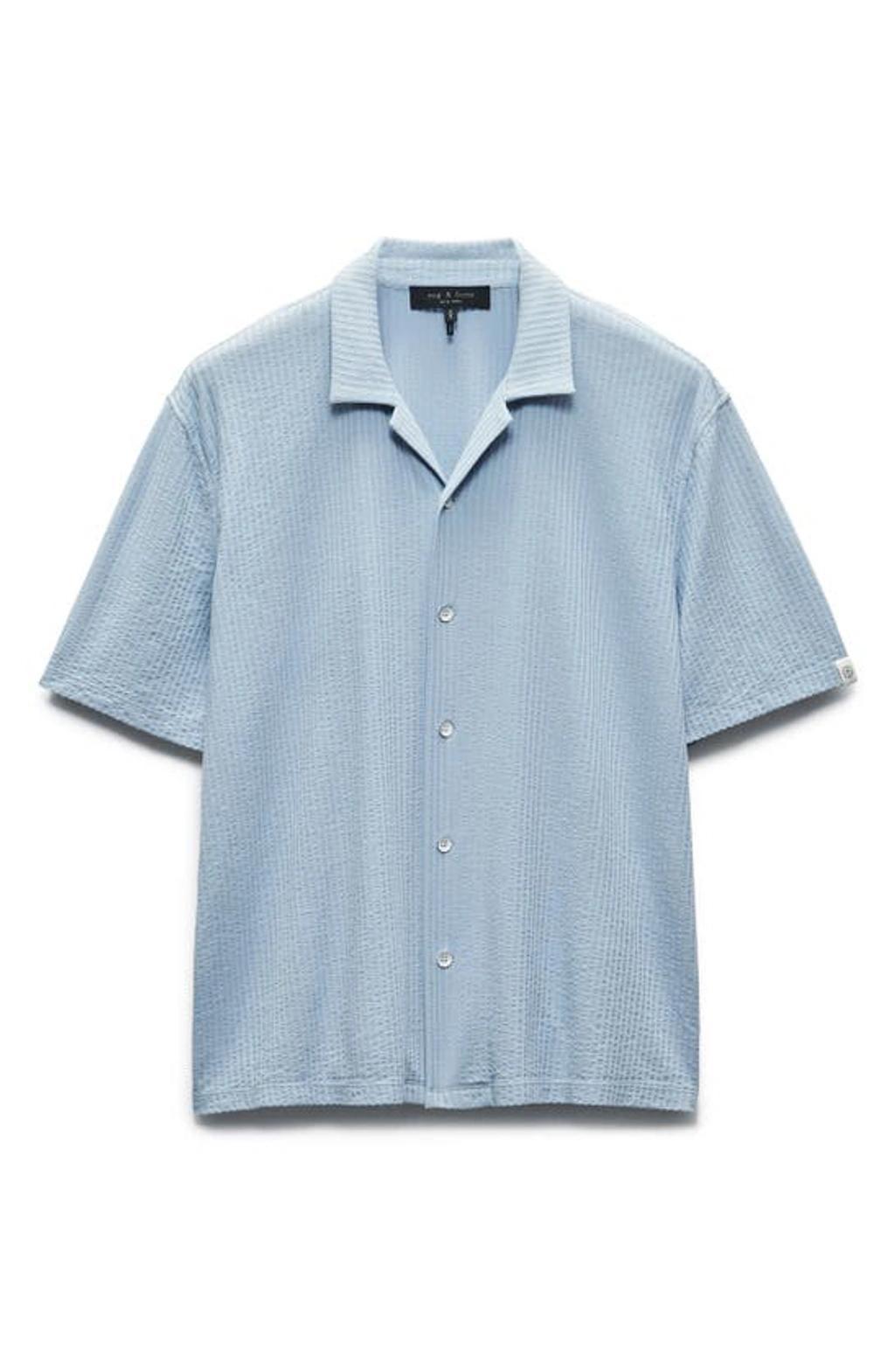 Avery Cotton Short Sleeve Button-up Shirt In Dusty Blue Product Image