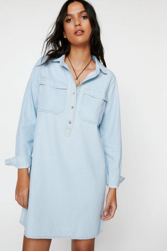 Denim Double Pocket Shirt Dress Product Image