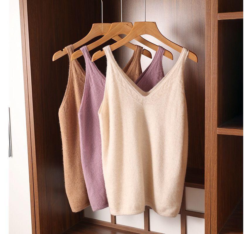 V-Neck Plain Knit Camisole Top Product Image