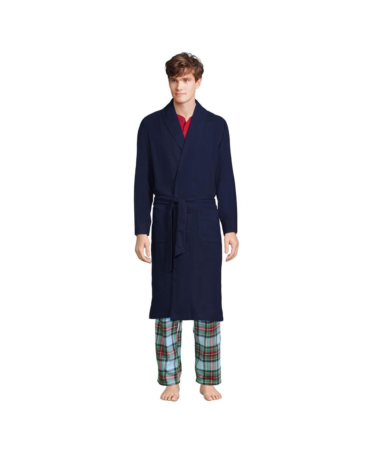 Mens Lands End Flannel Robe Deep Blue Product Image