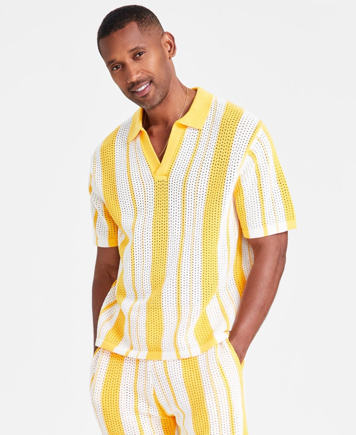 I.n.c. International Concepts Mens Regular-Fit Crocheted Stripe Polo Shirt, Created for Macys Product Image