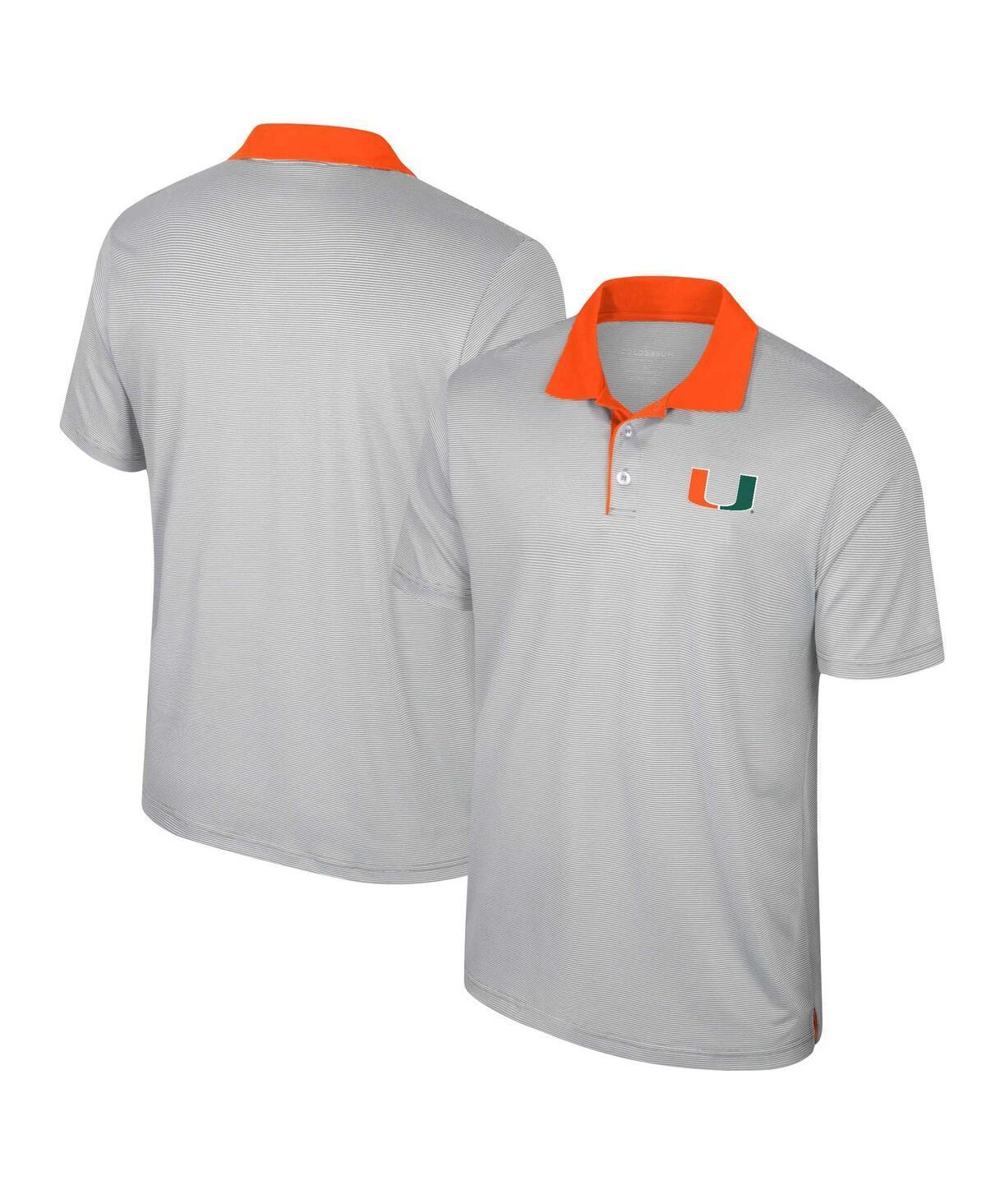 Colosseum Mens Gray Miami Hurricanes Big Tall Tuck Striped Polo Product Image