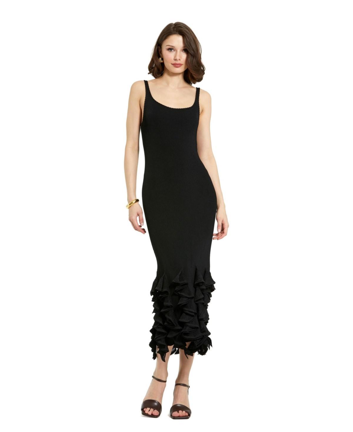 Womens Ribbed Ruffle-Hem Midi-Dress Product Image