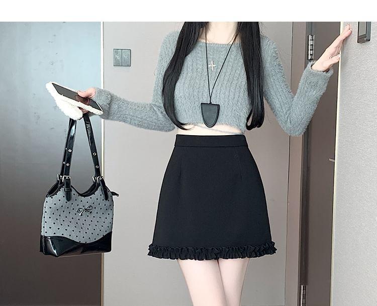 High Rise Plain Frill Mini A-Line Skirt Product Image