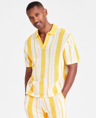 Men's Regular-Fit Crocheted Stripe Polo Shirt, Created for Macy's Product Image