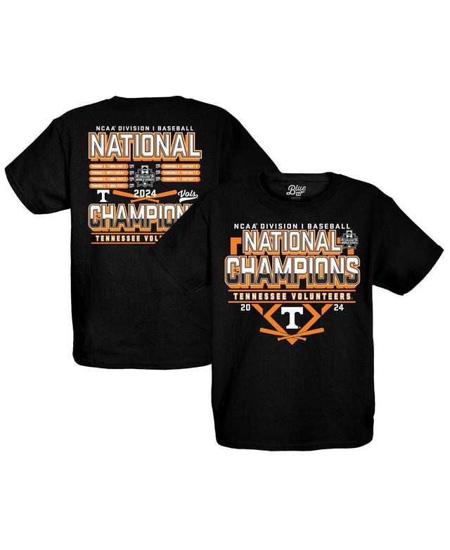 Blue 84 Big Boys and Girls Black Tennessee Volunteers 2024 Ncaa Mens Baseball College World Series Champions Schedule T-Shirt Product Image