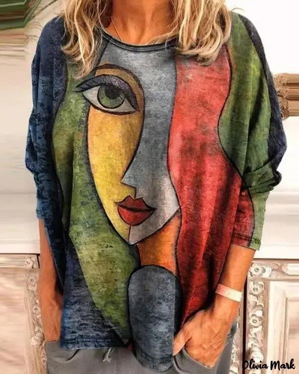 Olivia Mark – Abstract Figure Print Long Sleeve Top Product Image