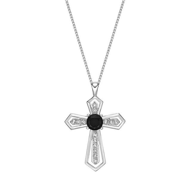 Gemminded Sterling Silver Black Onyx & White Topaz Cross Pendant Necklace, Womens Product Image