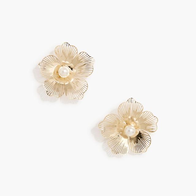 Gold floral statement earrings Product Image