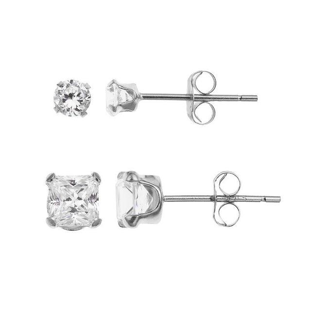 Taylor Grace 10k White Gold Cubic Zirconia Stud Earring Set, Womens Product Image