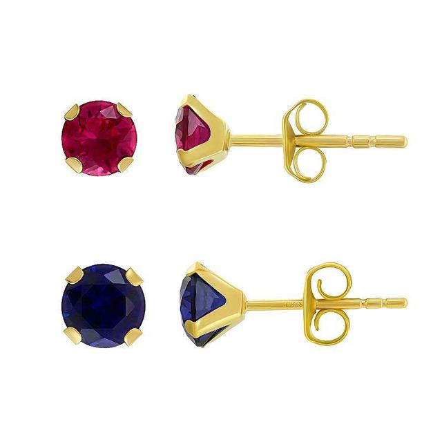 Taylor Grace 10k Gold Lab-Created Ruby & Sapphire 2-piece Stud Earring Set, Womens Product Image