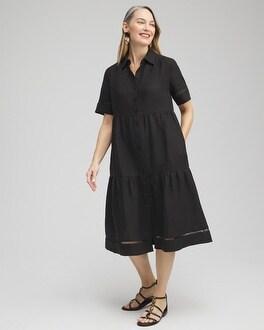 Chico's Women's Linen Lattice Trim Midi Dress Product Image