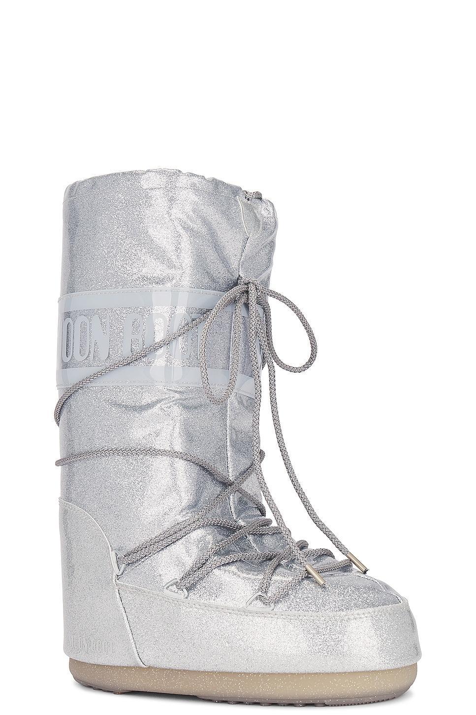 MOON BOOT Icon Glitter Boot in Silver - Metallic Silver. Size 35/38 (also in ). Product Image