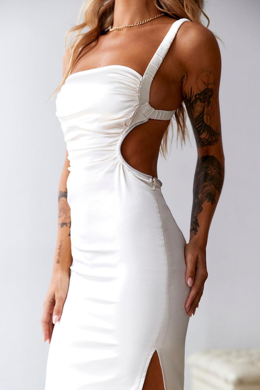 Bet U Wanna Satin Midi Dress Champagne Product Image