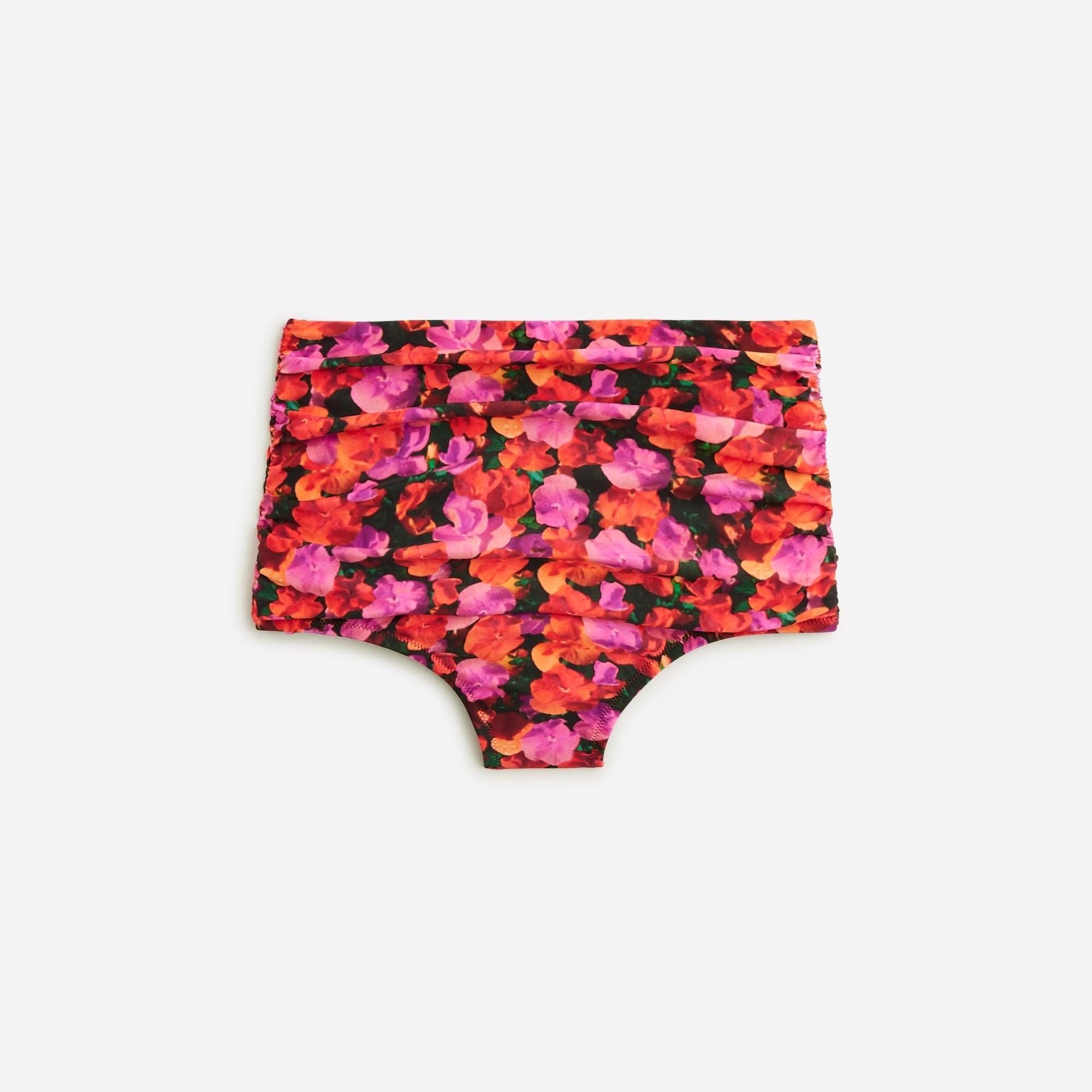 Ruched high-rise bikini bottom in pansy floral Product Image