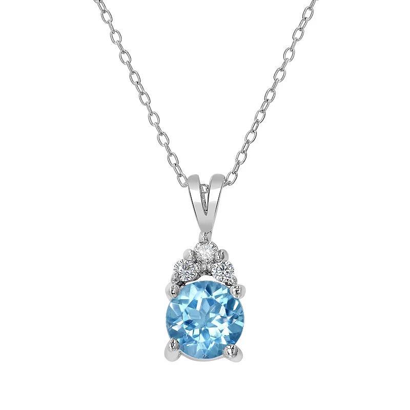 Gemistry Sterling Silver Round Stone & Cubic Zirconia Pendant Necklace, Womens Blue Product Image