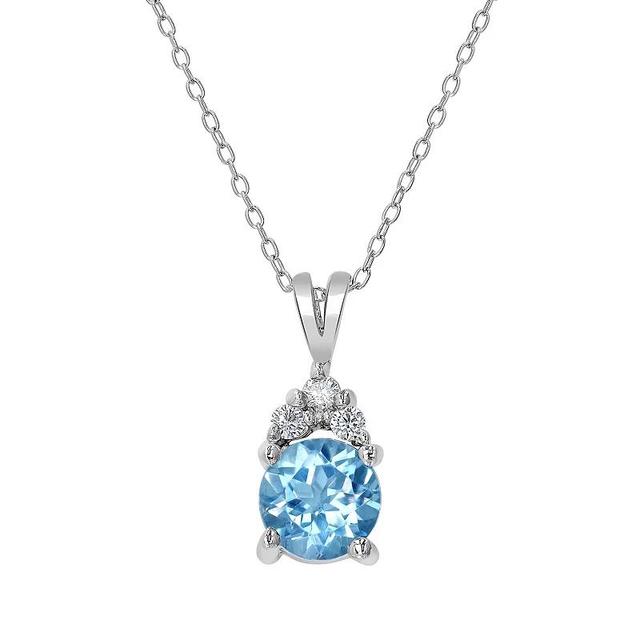 Gemistry Sterling Silver Round Stone & Cubic Zirconia Pendant Necklace, Womens Blue Topaz Product Image