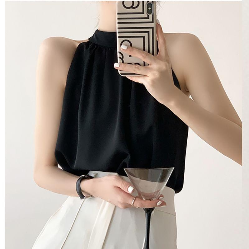 Sleeveless Halter Plain Blouse Product Image