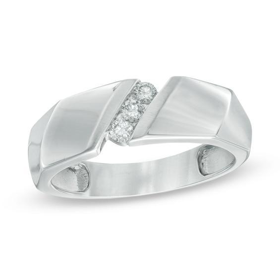 Men's 1/5 CT. T.w. Diamond Three Stone Wedding Band in 10K White Gold Product Image