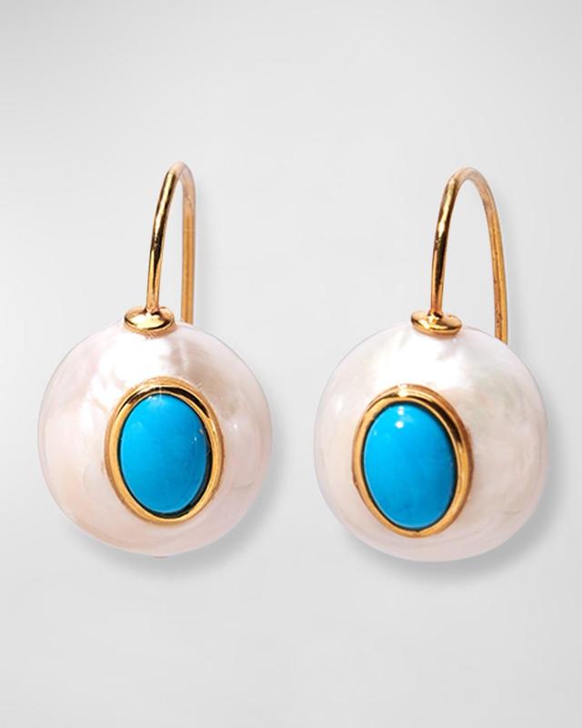 Pablo 24K Gold Plated Pearl and Turquoise Drop Earrings Product Image