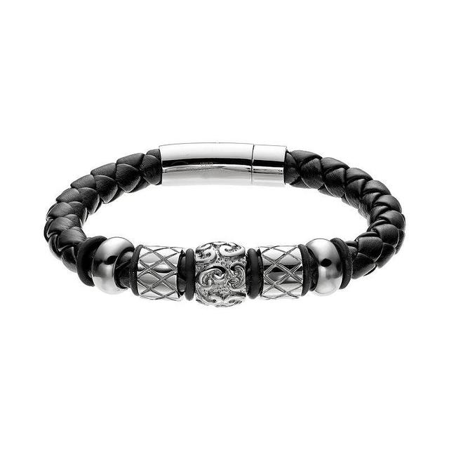 Stainless Steel and Leather Bead Bracelet - Men, Mens Black Product Image