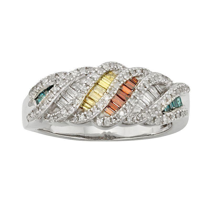 Jewelexcess Sterling Silver 3/4-ct. T.W. Green, Red, Yellow and White Diamond Ring, Womens Multicolor Product Image