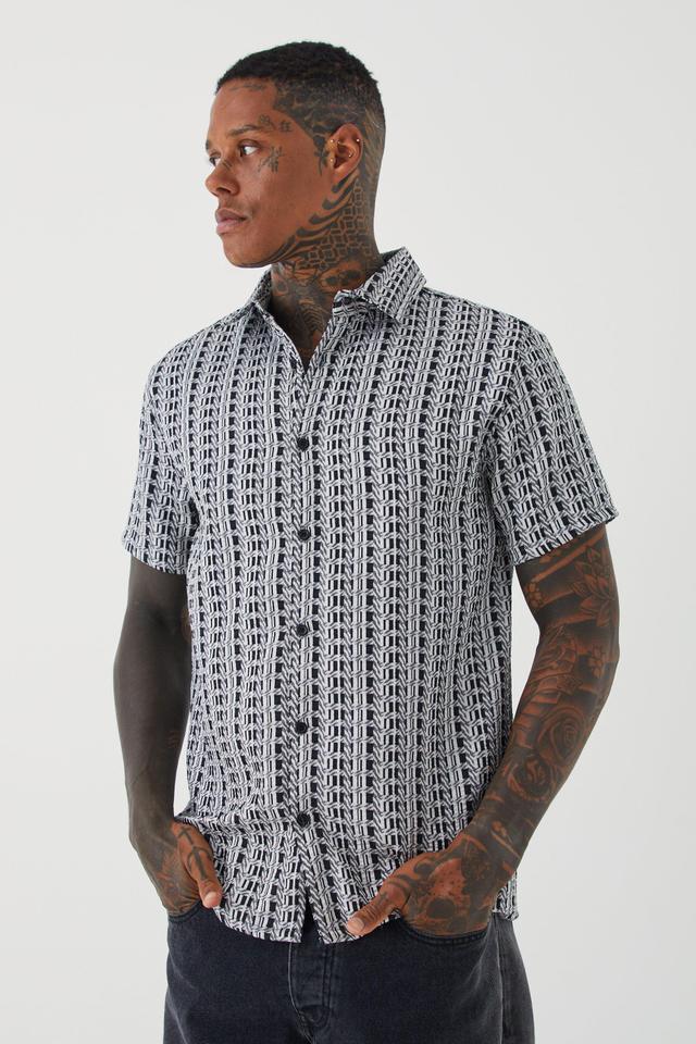 Short Sleeve Textured Houndstooth Shirt | boohooMAN USA Product Image