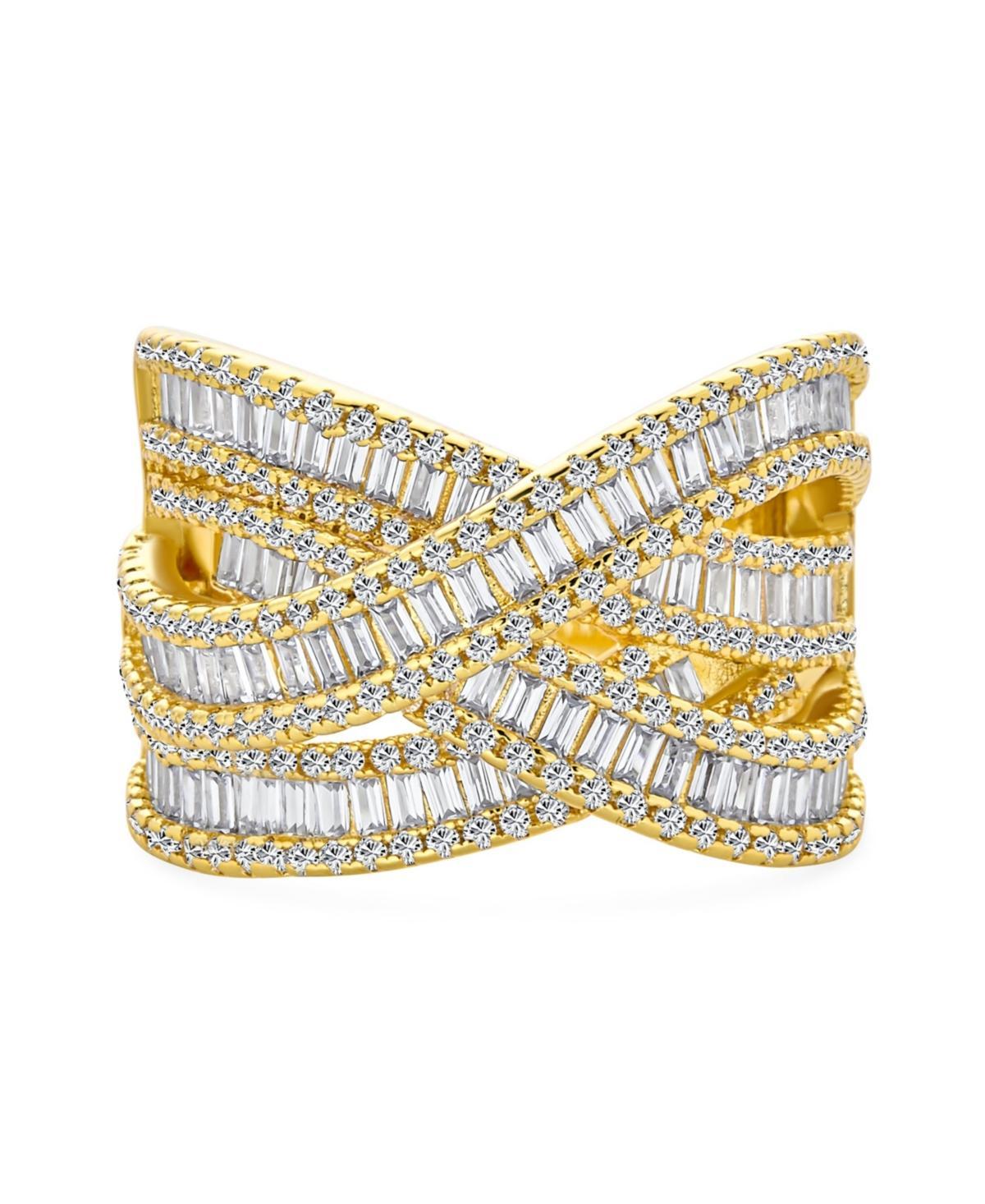 Pave Aaa Cz Crossover Criss Cross Costume Faux Stacking Wide Statement Cocktail 4 Row Baguette Multi Band Ring For Women Product Image