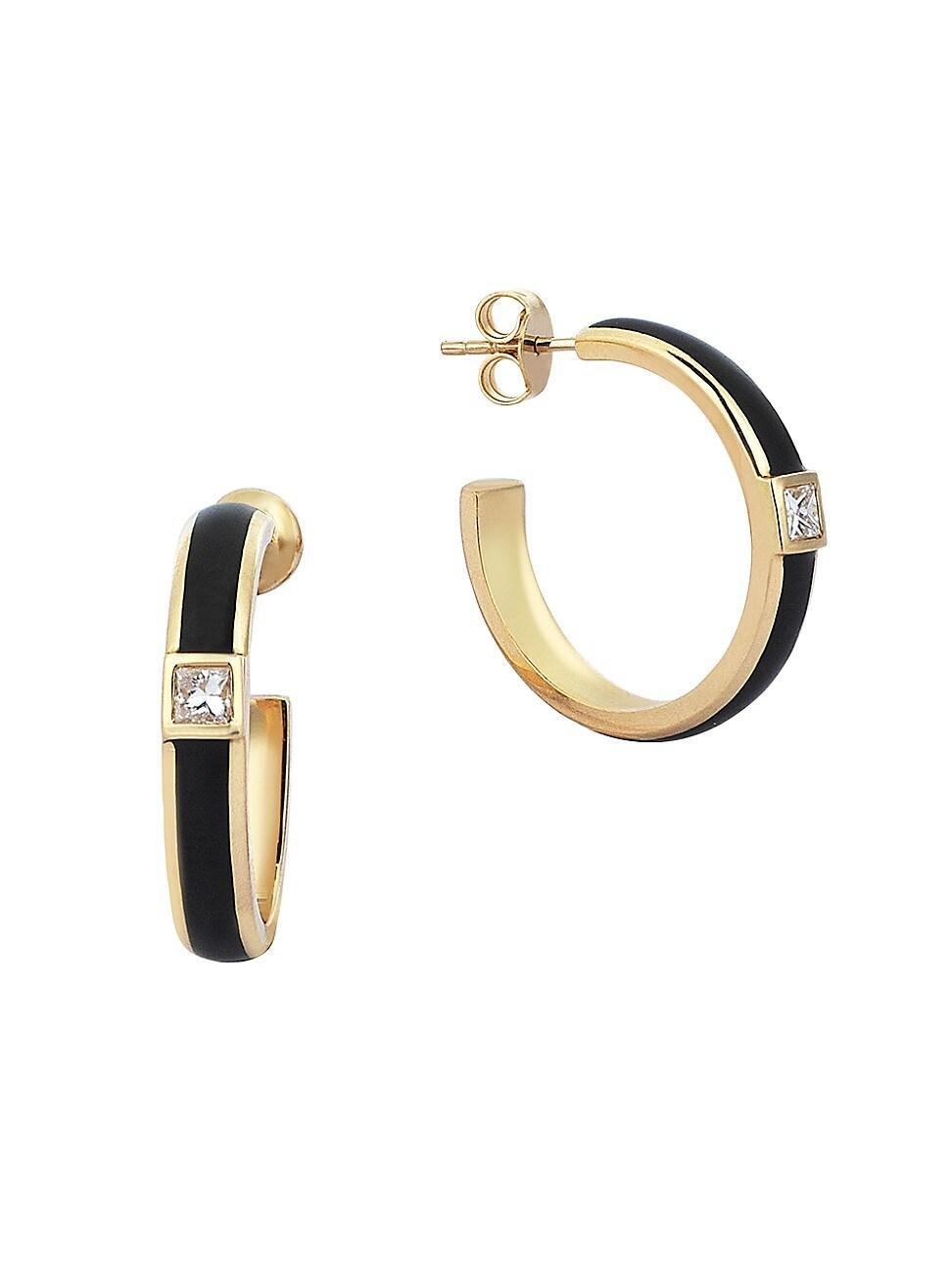 Womens Vortex Disc 14K Yellow Gold, 0.18 TCW Diamond, & Enamel Hoop Earrings Product Image