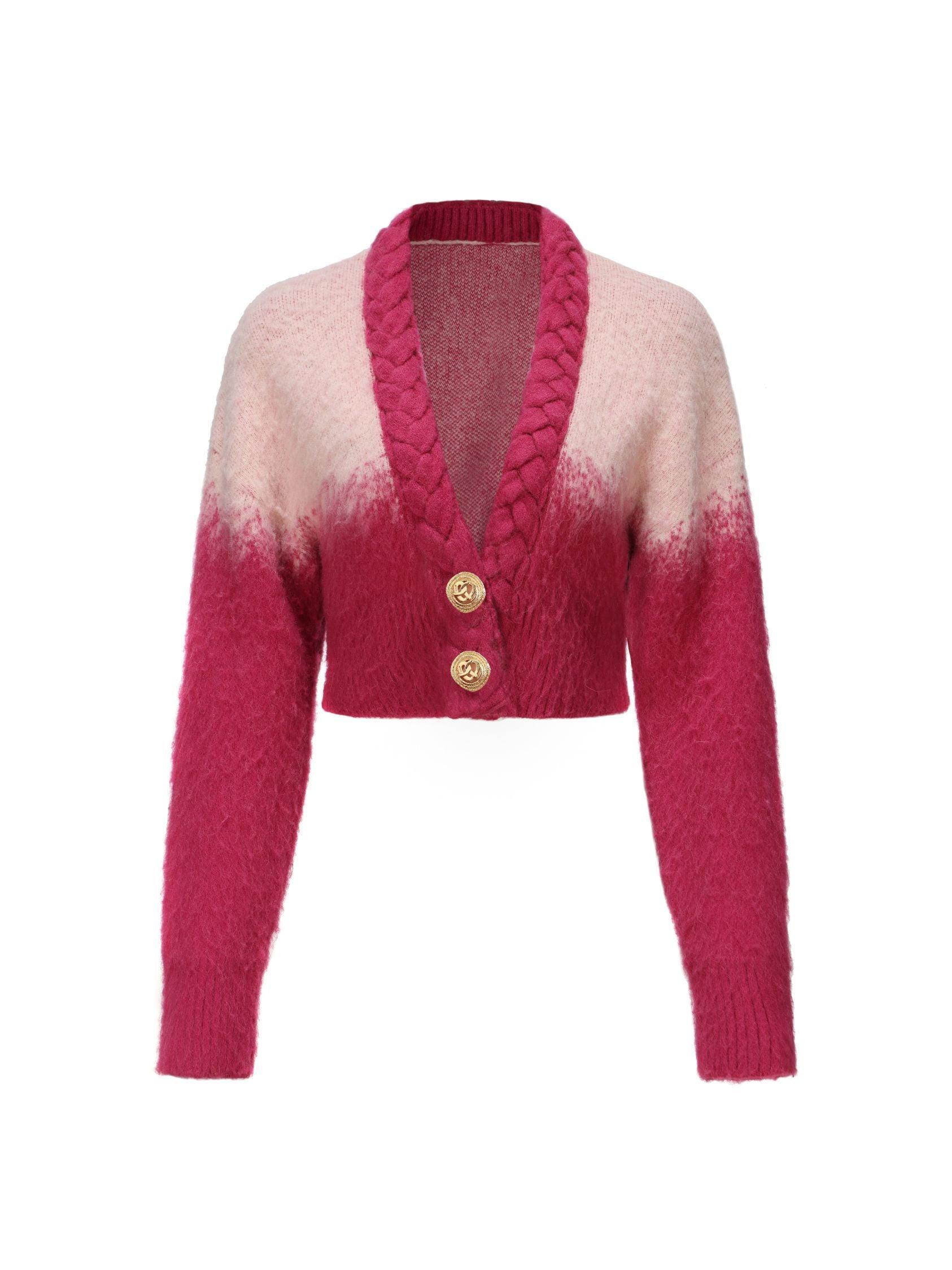 Daphne Diamond Knit Crop Cardigan (Pink) Product Image