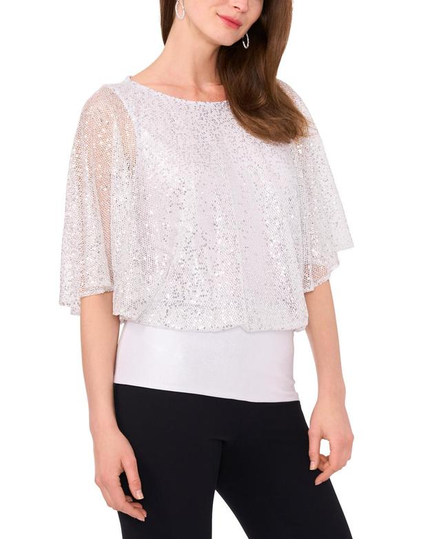 Msk Womens Sequined Mesh Pull-On Blouson Top Product Image