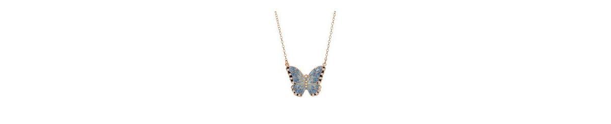 1928 Gold Tone Blue Enamel and Simulated Crystal Butterfly Necklace, Womens Product Image