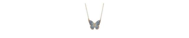 1928 Gold Tone Blue Enamel and Simulated Crystal Butterfly Necklace, Womens Product Image