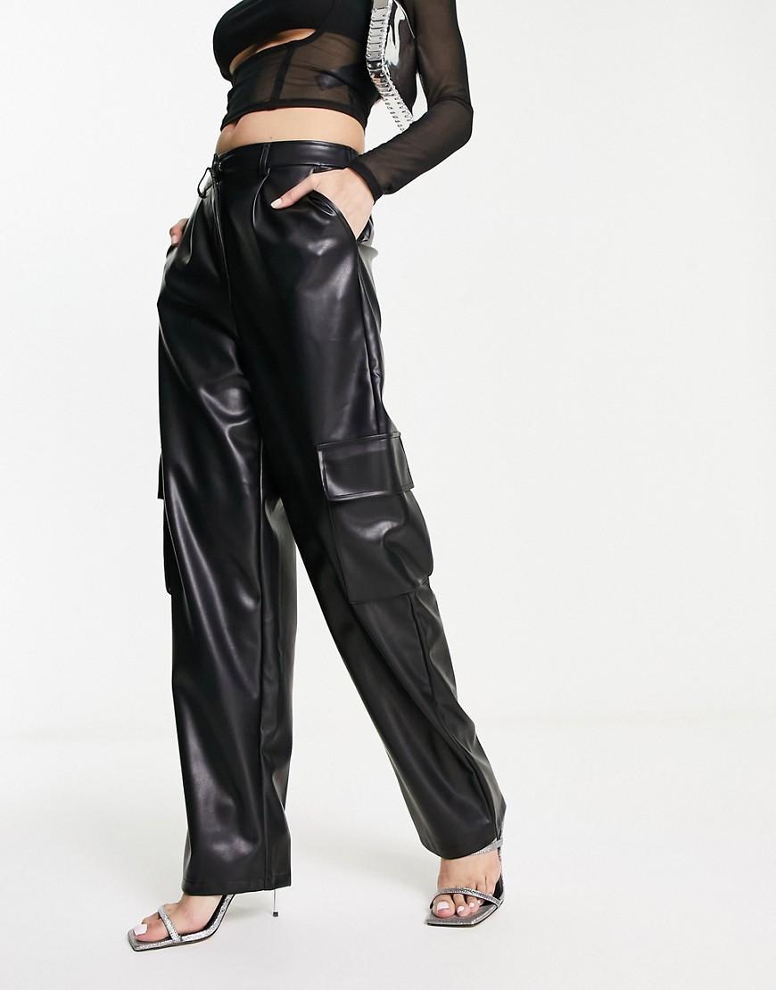 Miss Selfridge faux leather wide leg cargo pants Product Image