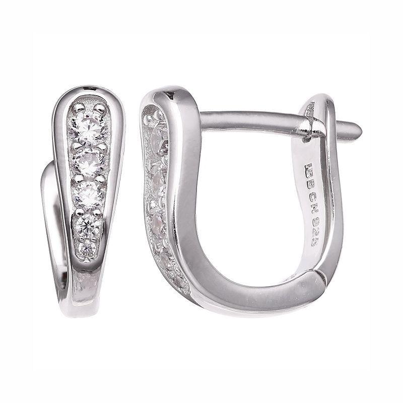 PRIMROSE Sterling Silver Cubic Zirconia U-Hoop Earrings, Womens, White Product Image