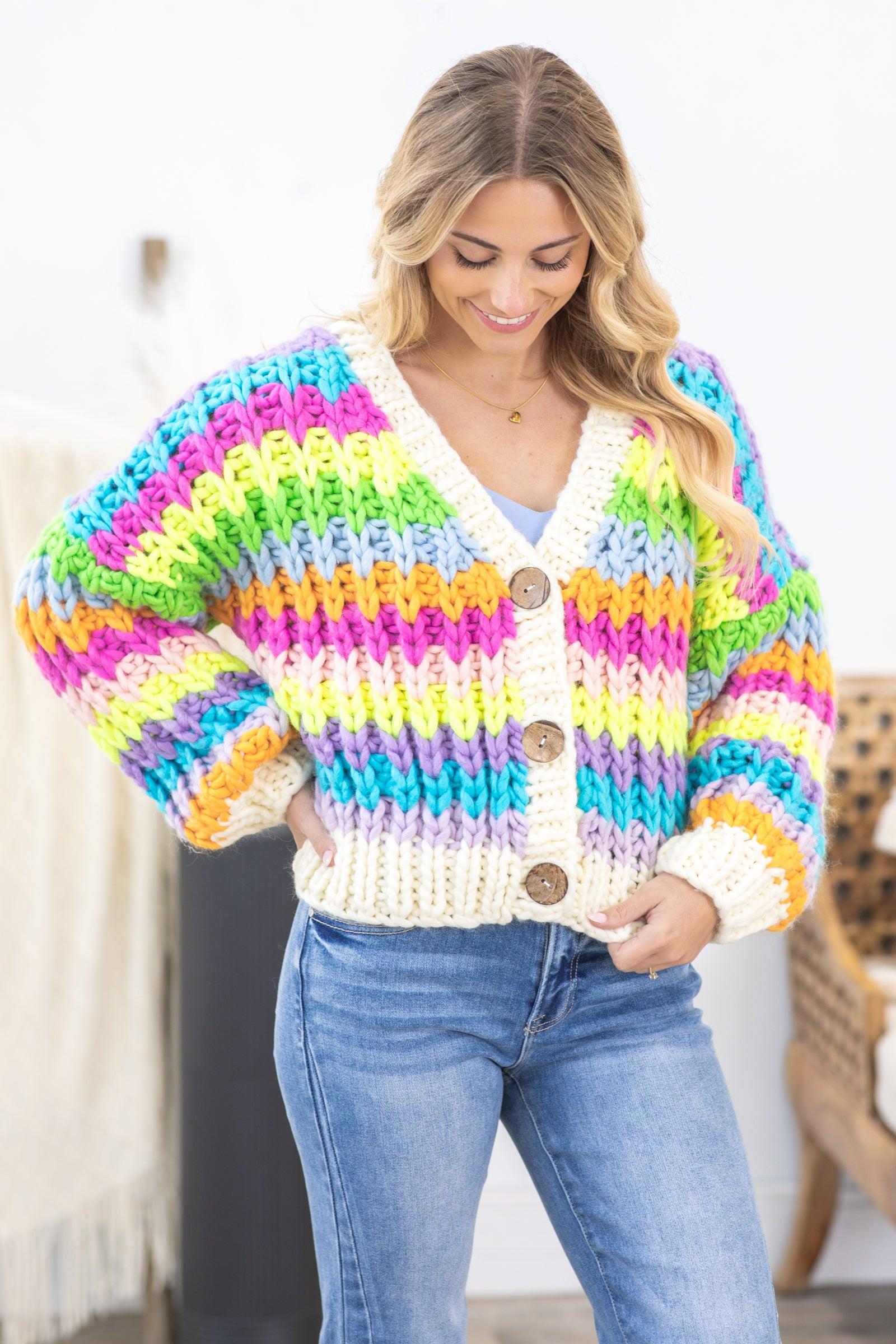 Multicolor Stripe Button Up Chunky Cardigan Product Image