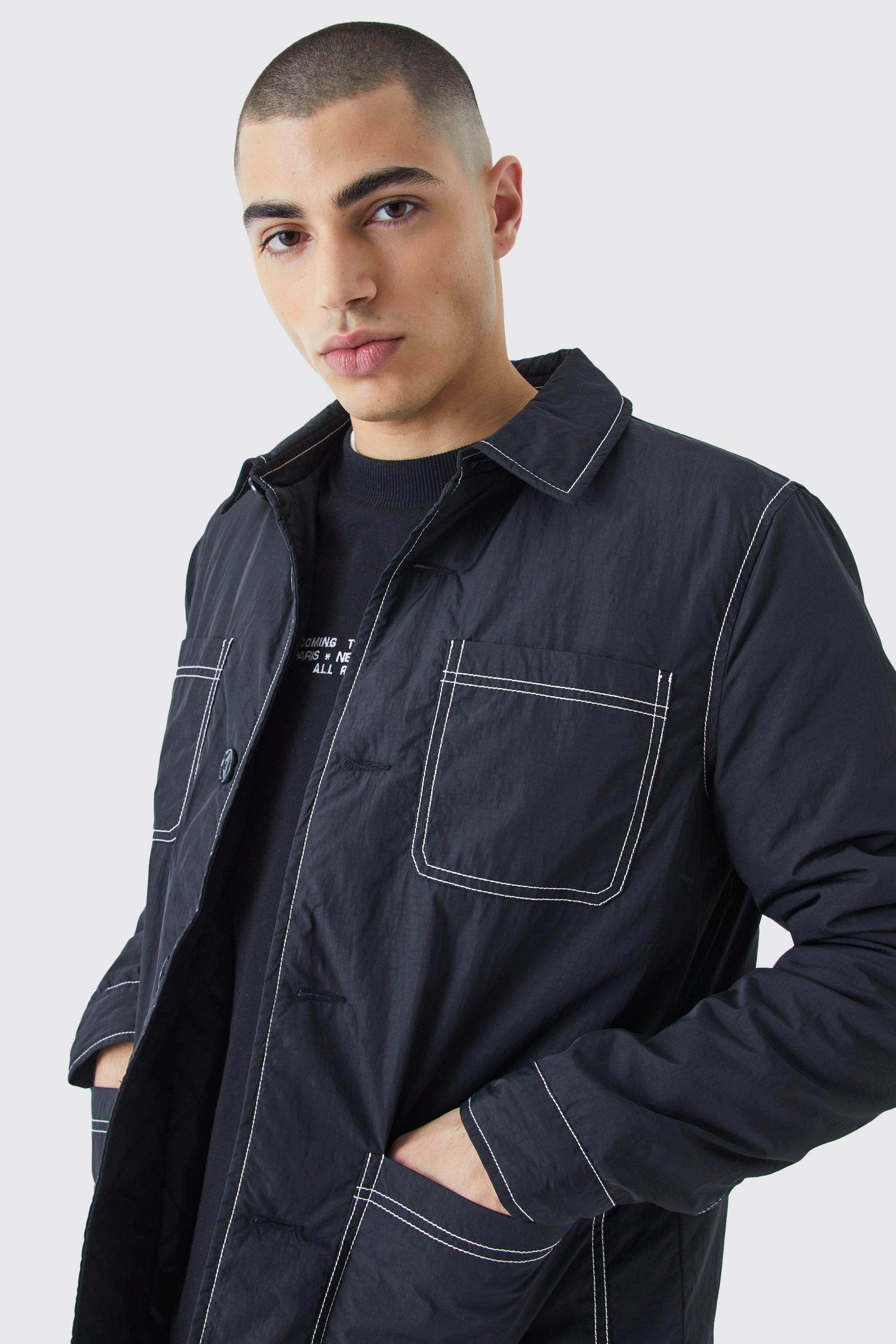 Contrast Stitch Padded Jacket | boohooMAN USA Product Image