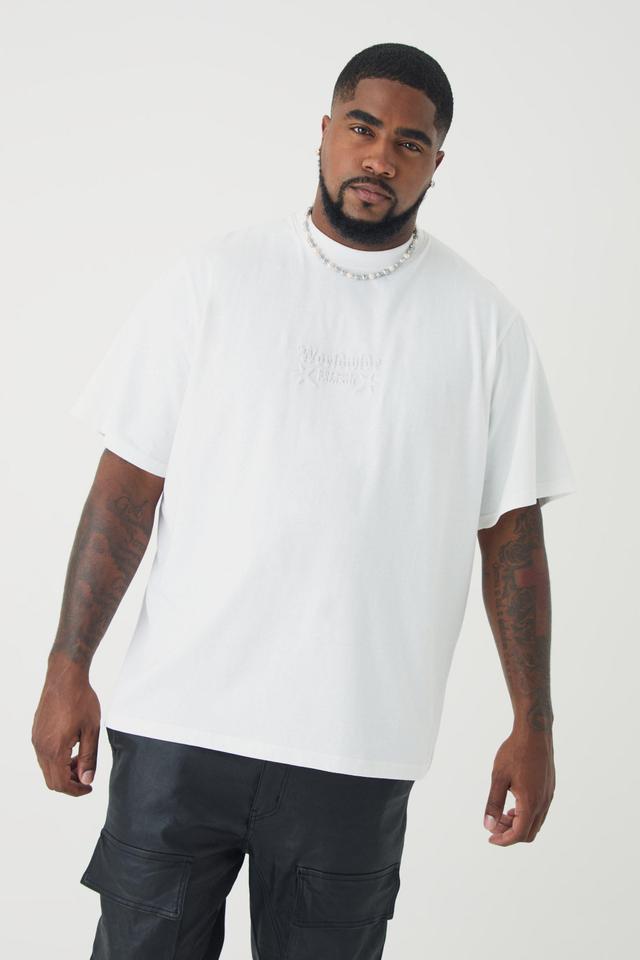 Plus Worldwide Debossed T-shirt In White | boohooMAN USA Product Image