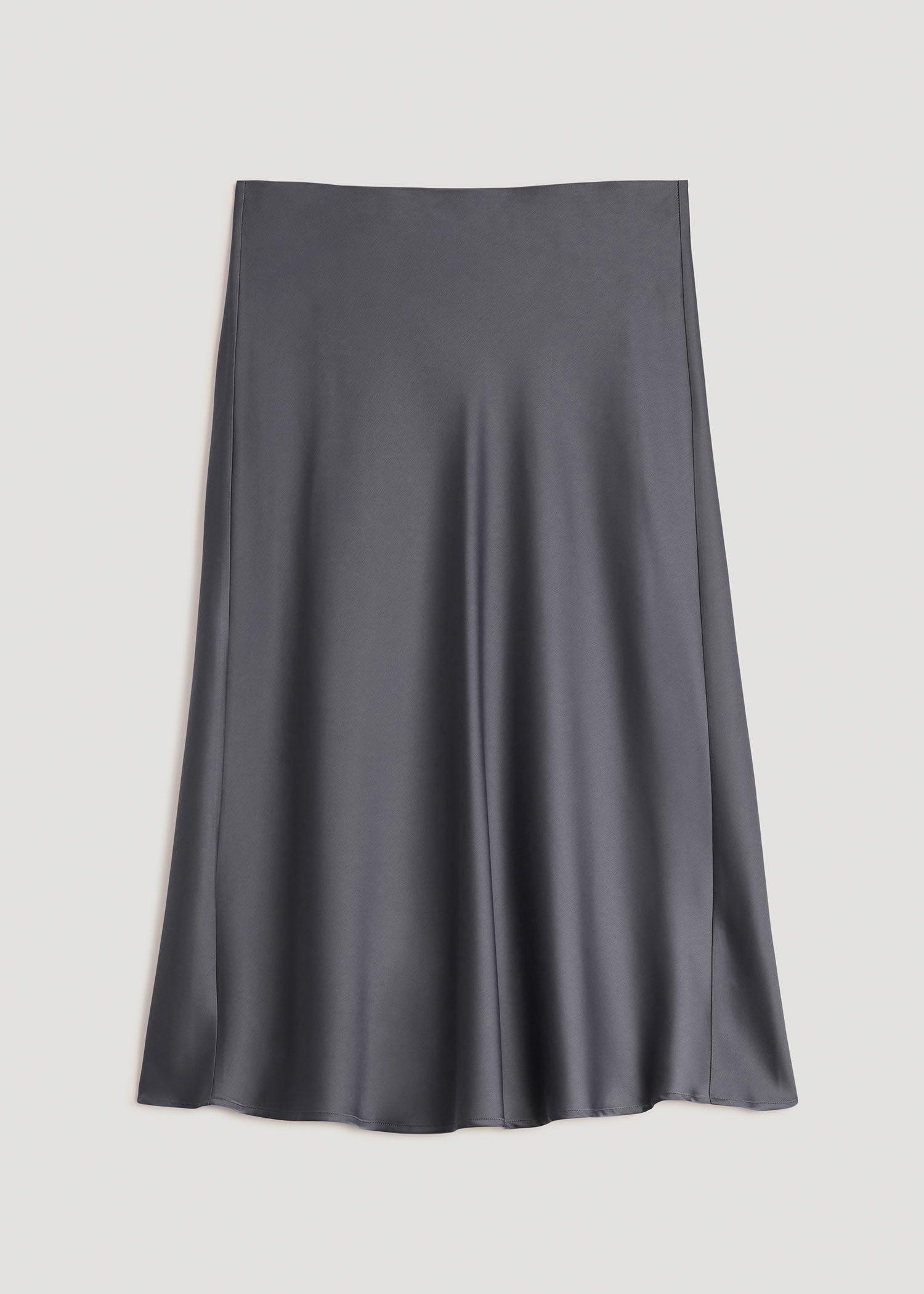 Pull-On Satin Midi Skirt for Tall Women in Charcoal Product Image