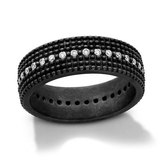 Men's 3/8 CT. T.w. Diamond Beaded Multi-Row Band in Oxidized Black Sterling Silver Product Image