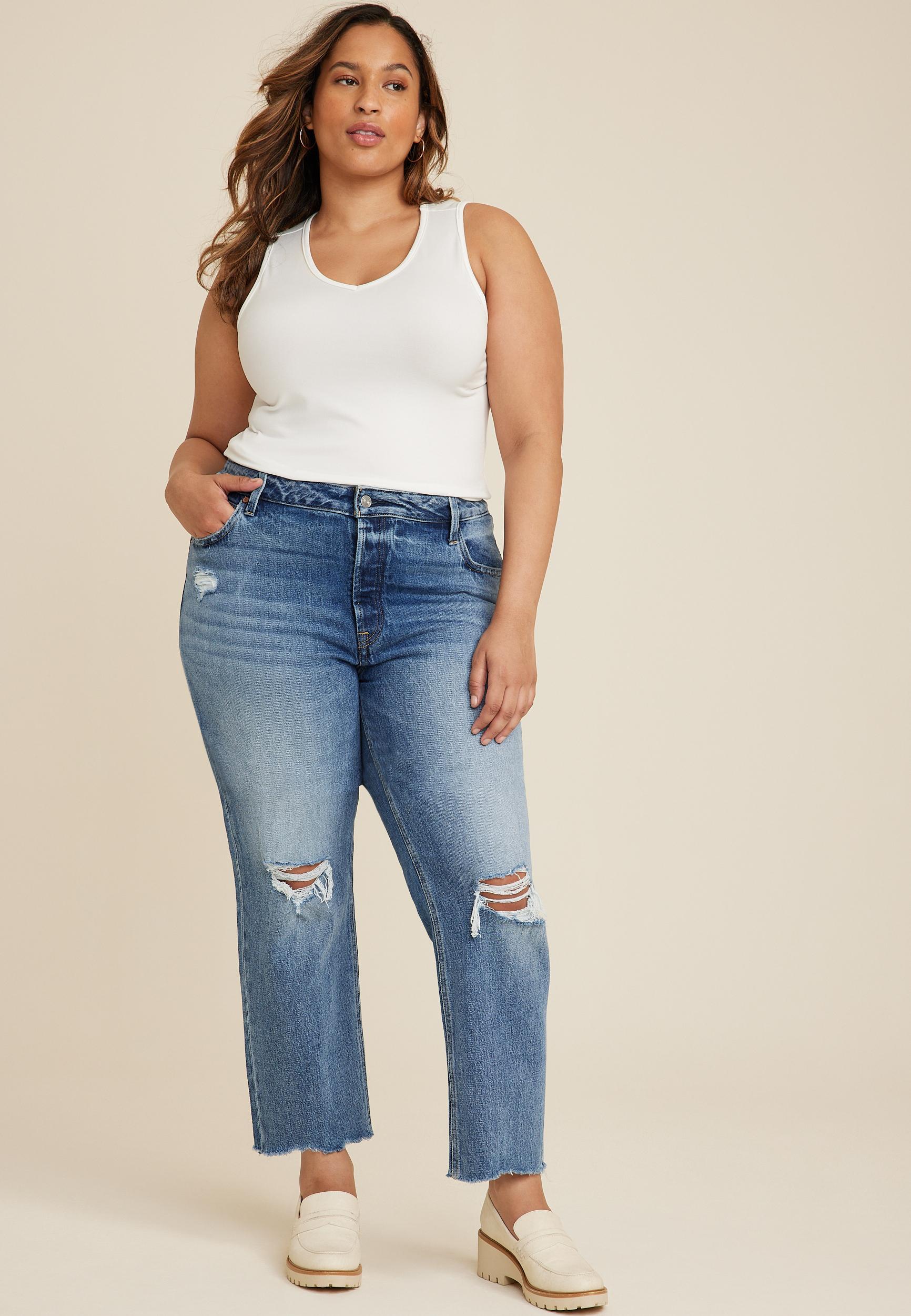 Maurices Plus Size Jeans Womens Goldie Blues Brooklyn Relaxed Curvy High Rise Ripped Straight Jeans Size 20W product image